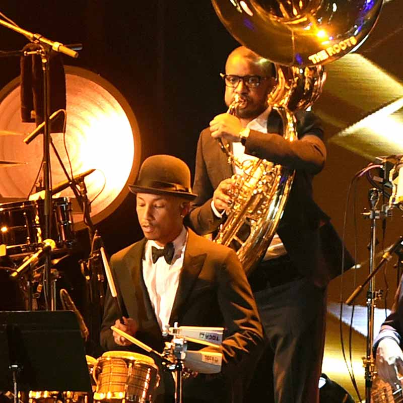 The Roots (pictured here with Pharrell) performing.